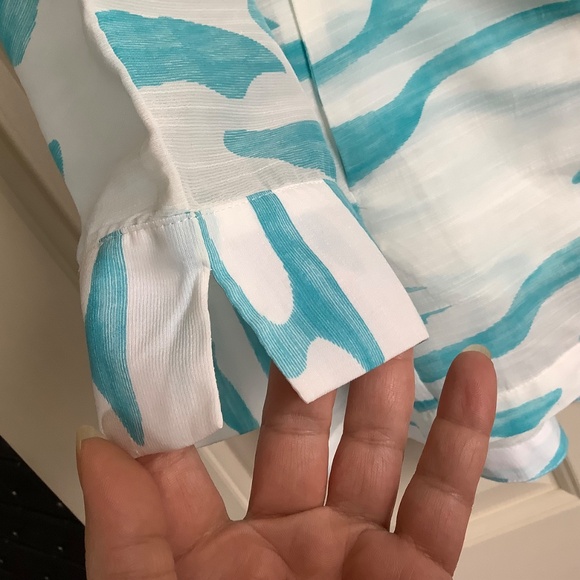 Truth + Style Woven Jacquard A-Line Jacket Topper White Aqua SZ L - Picture 4 of 16